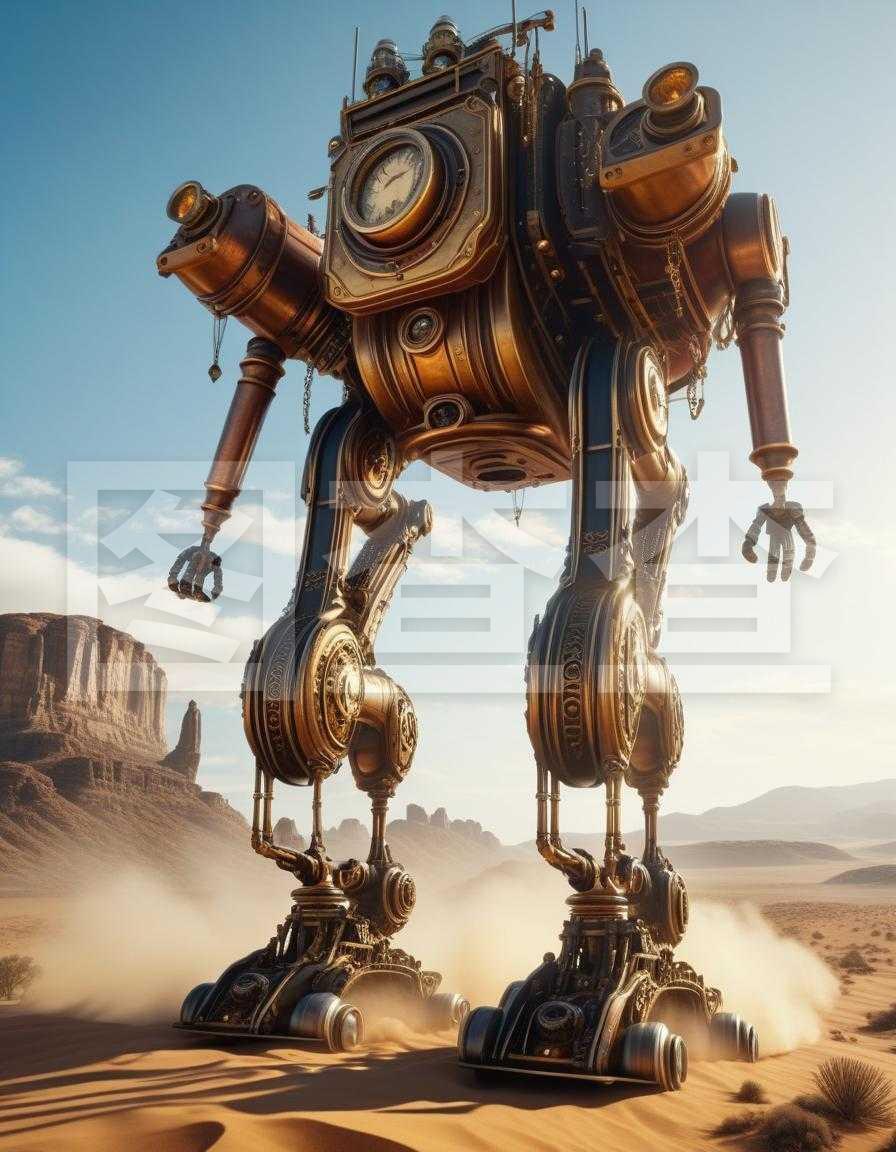 蒸汽朋克機(jī)械腿躍起沙漠